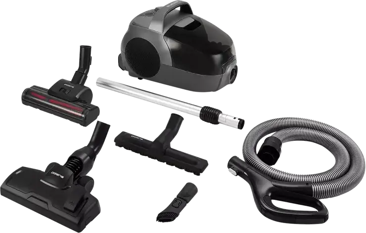 Polaris PVC 2103 Multicyclone Cylinder Vacuum Cleaner, 2200W, 650W Suction, HEPA 10 Filter, 2.2L Container, Graphite, with Turbo and Parquet Brushes