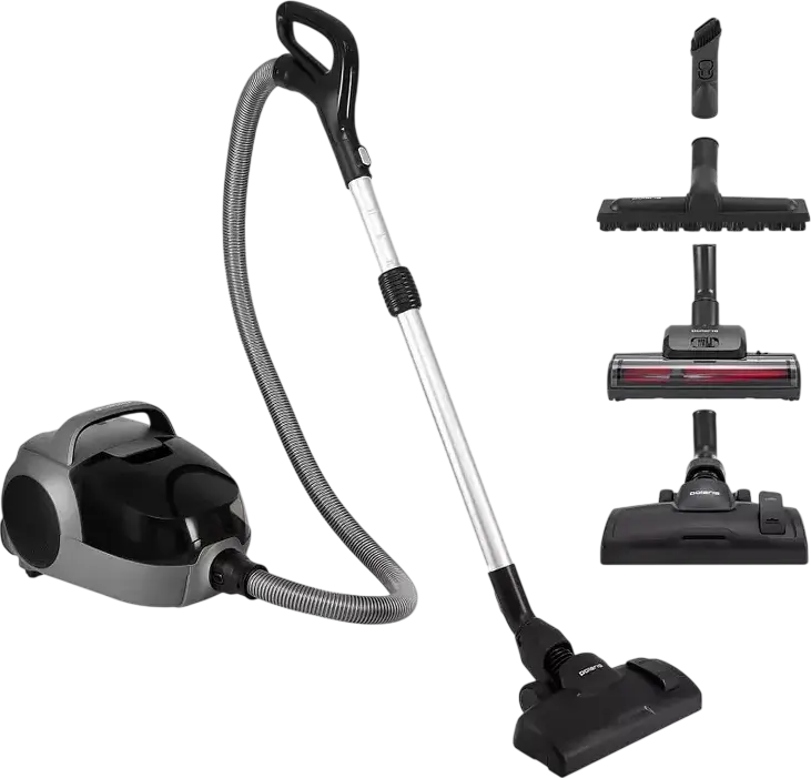 Polaris PVC 2103 Multicyclone Cylinder Vacuum Cleaner, 2200W, 650W Suction, HEPA 10 Filter, 2.2L Container, Graphite, with Turbo and Parquet Brushes