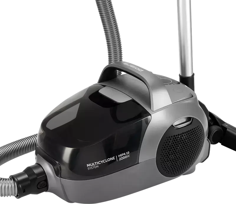 Polaris PVC 2103 Multicyclone Cylinder Vacuum Cleaner, 2200W, 650W Suction, HEPA 10 Filter, 2.2L Container, Graphite, with Turbo and Parquet Brushes