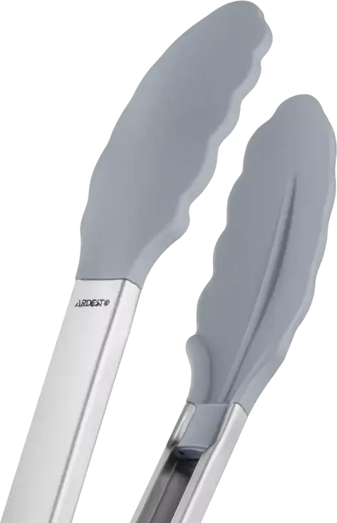 Clește Kitchen Tongs Ardesto AR3035GS Midori, 35 cm, Oțel Inoxidabil și Silicon, Rezistent la Căldură, Sigur pentru Înveliș Antiaderent, Gri