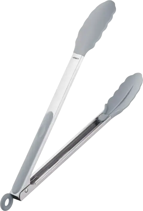 Clește Kitchen Tongs Ardesto AR3035GS Midori, 35 cm, Oțel Inoxidabil și Silicon, Rezistent la Căldură, Sigur pentru Înveliș Antiaderent, Gri