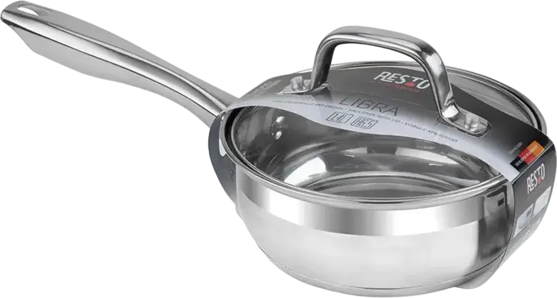 Resto 92001 Libra Stainless Steel Saucepan with Glass Lid, 1.4L, 16cm Diameter, Mirror Polish, Induction Compatible, with Internal Volume Markings