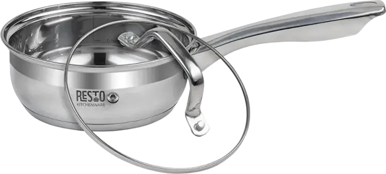 Resto 92001 Libra Stainless Steel Saucepan with Glass Lid, 1.4L, 16cm Diameter, Mirror Polish, Induction Compatible, with Internal Volume Markings