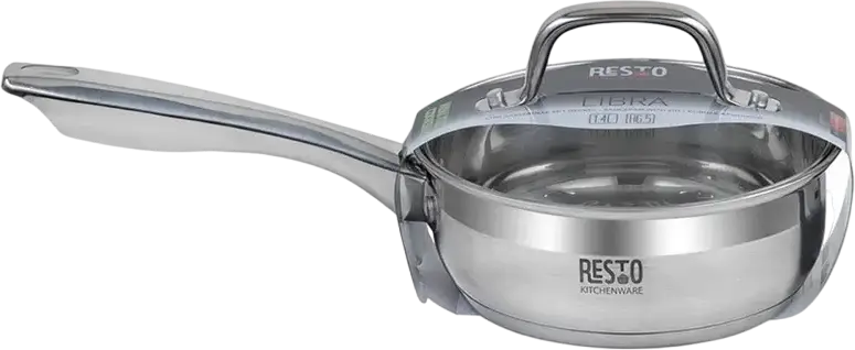 Resto 92001 Libra Stainless Steel Saucepan with Glass Lid, 1.4L, 16cm Diameter, Mirror Polish, Induction Compatible, with Internal Volume Markings