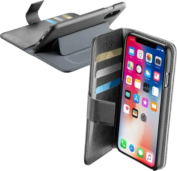 Husa Cellularline Book Agenda pentru Apple iPhone XS si iPhone X, din Piele PU cu Compartimente pentru Carduri si Suport Video, BOOKAGENDAIPH8K