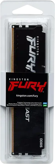 Оперативная память Kingston FURY Beast DDR5 16ГБ 6000МГц CL36 KF560C36BBE2K2-32, Intel XMP 3.0, AMD EXPO, Низкопрофильный радиатор, Черный