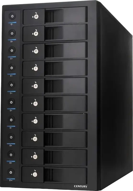Внешний корпус Century CRST1035U3IS6G на 10 отсеков для 3.5" SATA HDD, USB 3.0 на 10x SATA-3 6 Гбит/с, индивидуальные кнопки питания