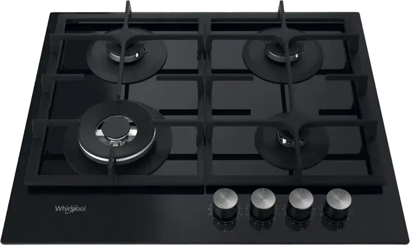 Встраиваемая газовая варочная панель Whirlpool GOFL 629, Цвет: Черный, 4 конфорки с конфоркой WOK, поверхность из закаленного стекла, чугунные решетки, 590x510 мм