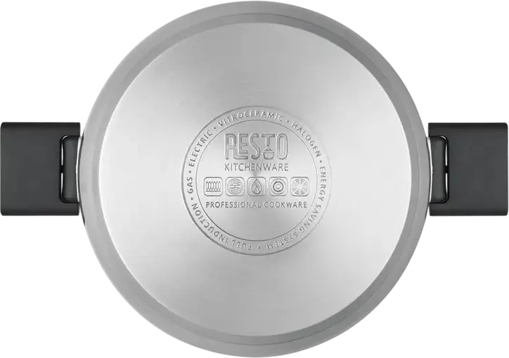 Resto Anser 92204 Stainless Steel Casserole Pot, 4.4L Volume, 22cm Diameter, Glass Lid, Bakelite Handles, Grey