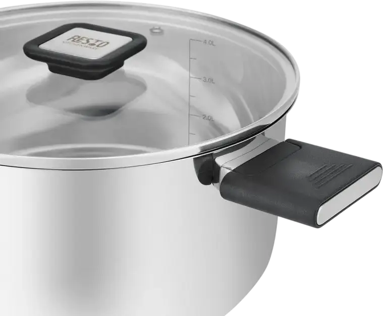Resto Anser 92204 Stainless Steel Casserole Pot, 4.4L Volume, 22cm Diameter, Glass Lid, Bakelite Handles, Grey