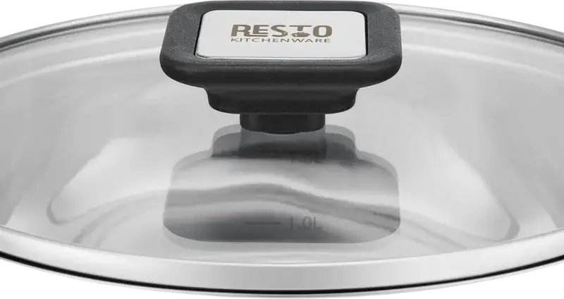 Resto Anser 92204 Stainless Steel Casserole Pot, 4.4L Volume, 22cm Diameter, Glass Lid, Bakelite Handles, Grey