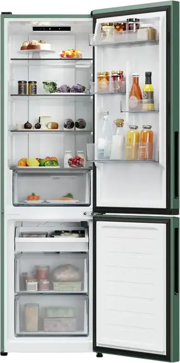 Frigider Combinat Candy CNCQ2T518 City Fresco 300, Culoare Verde, Capacitate 280L, No Frost, Circle Fresh, Zona Fresh 0°C, Clasa Energetica E, 182.5x54.5x60.2 cm