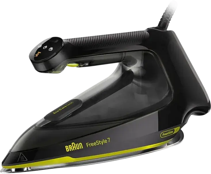Fier de calcat cu abur Braun FreeStyle 7 FI7255GR, 2000W, Talpa EloxalPlus FreeGlide 3D, Tehnologie PowerSmart, Rezervor 350ml, Calcare Verticala, Negru/Verde