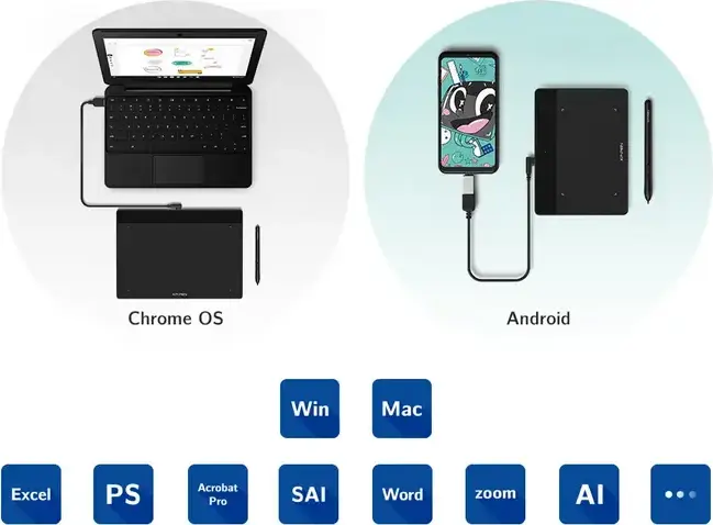 Графический планшет XP-Pen Deco Fun S, 8192 уровня нажатия, стилус без батареи, активная область 160 x 102 мм, USB-C, Windows MacOS Linux Android