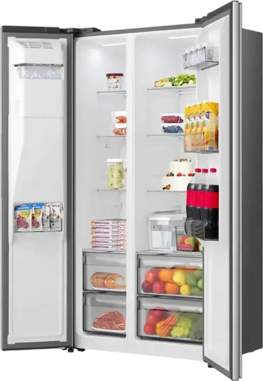 Hisense RS5P528STIE Side-by-Side Refrigerator, 528L Total Capacity, Total No Frost, Water and Ice Dispenser, Inverter Technology, Grey Stainless Steel