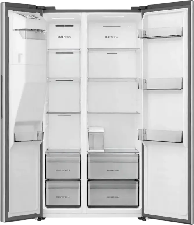 Hisense RS5P528STIE Side-by-Side Refrigerator, 528L Total Capacity, Total No Frost, Water and Ice Dispenser, Inverter Technology, Grey Stainless Steel
