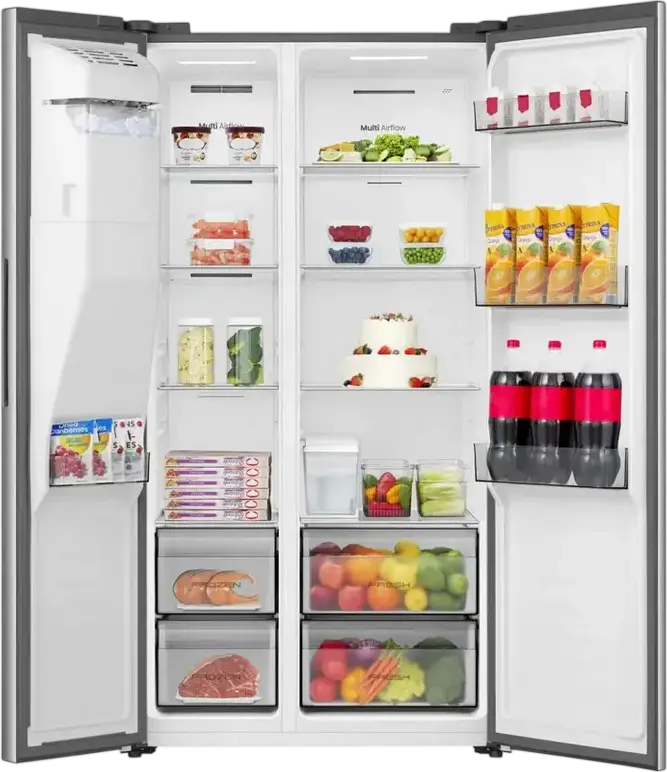 Hisense RS5P528STIE Side-by-Side Refrigerator, 528L Total Capacity, Total No Frost, Water and Ice Dispenser, Inverter Technology, Grey Stainless Steel