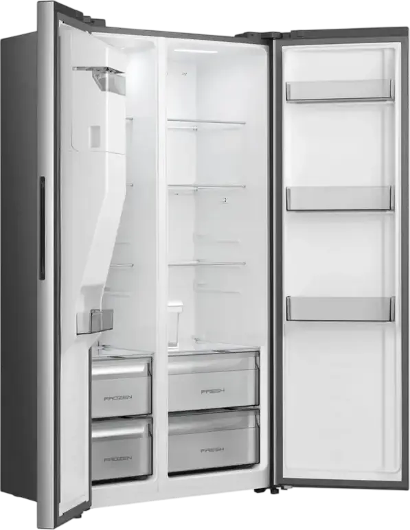 Hisense RS5P528STIE Side-by-Side Refrigerator, 528L Total Capacity, Total No Frost, Water and Ice Dispenser, Inverter Technology, Grey Stainless Steel