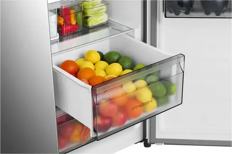 Hisense RS5P528STIE Side-by-Side Refrigerator, 528L Total Capacity, Total No Frost, Water and Ice Dispenser, Inverter Technology, Grey Stainless Steel