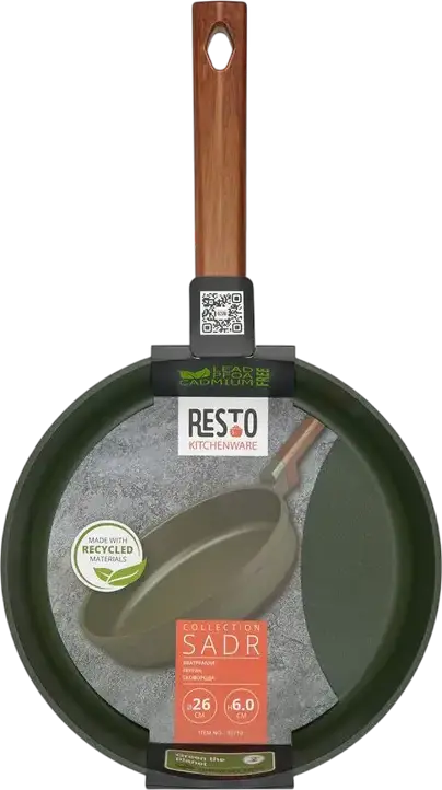 RESTO SADR Non-Stick Frying Pan with Wood-Effect Ergonomic Handle, Induction Compatible Patterned Silver Base, 26cm