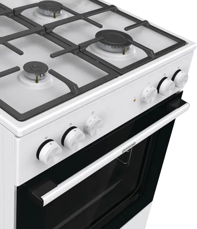 Gorenje GK6A40WFFM Mixed Cooker, 4 Gas Burners with Cast Iron Grates, 71L Electric Oven with 9 Functions, Convection, Grill, Steam Cleaning, White