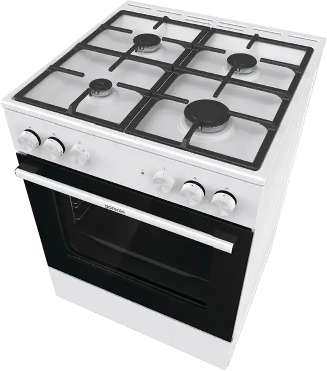 Gorenje GK6A40WFFM Mixed Cooker, 4 Gas Burners with Cast Iron Grates, 71L Electric Oven with 9 Functions, Convection, Grill, Steam Cleaning, White