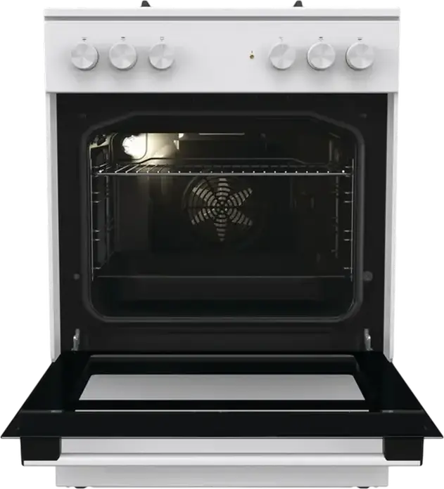 Gorenje GK6A40WFFM Mixed Cooker, 4 Gas Burners with Cast Iron Grates, 71L Electric Oven with 9 Functions, Convection, Grill, Steam Cleaning, White
