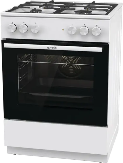 Gorenje GK6A40WFFM Mixed Cooker, 4 Gas Burners with Cast Iron Grates, 71L Electric Oven with 9 Functions, Convection, Grill, Steam Cleaning, White