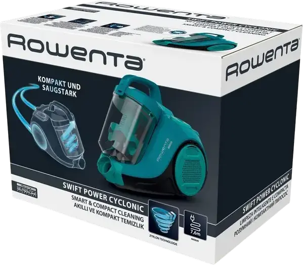 Rowenta RO2932EA Swift Power Cyclonic Bagless Cylinder Vacuum Cleaner, 750W Effiwatts Motor, 2100W Suction, 1.2L Dust Container, HEPA Filter, Green
