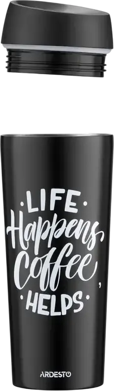 Cana Termica Ardesto AR2645BC Coffee Time, 450ml, Otel Inoxidabil, Deschidere cu Valva si Buton, Mentinere Cald 8h / Reci 16h, BPA Free, Neagra