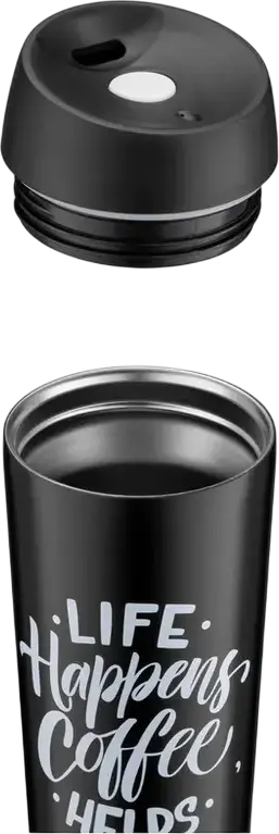 Cana Termica Ardesto AR2645BC Coffee Time, 450ml, Otel Inoxidabil, Deschidere cu Valva si Buton, Mentinere Cald 8h / Reci 16h, BPA Free, Neagra