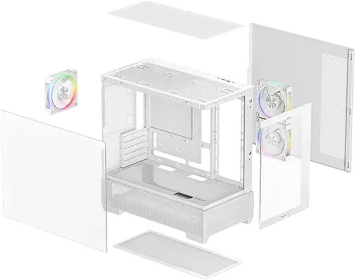Carcasa Deepcool CG380 3F Micro-ATX Mini-Tower, Alb, Sticla Temperata Panoramica, 3 Ventilatoare 120mm ARGB, USB Type-C Gen2, Suport Radiator 360mm