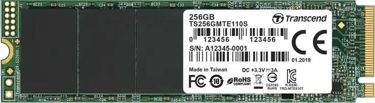 SSD Transcend 110S 256GB M.2 2280 NVMe PCIe Gen3 x4, 3D NAND TLC, Скорость чтения до 1600МБ/с, Записи до 1100МБ/с, TS256GMTE110S