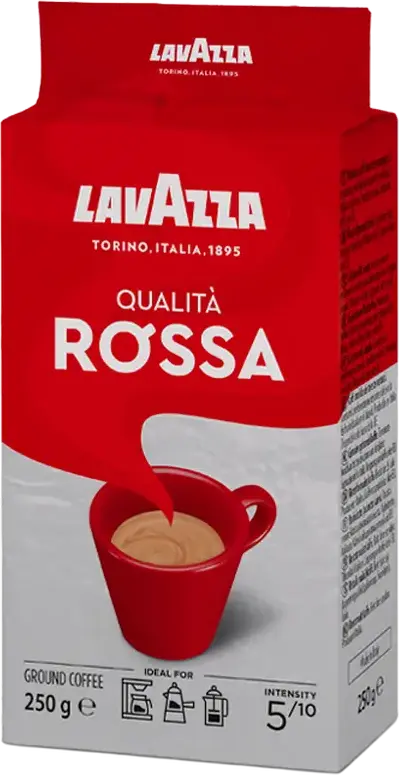 Cafea Macinată Lavazza Qualità Rossa, 250g - Blend Arabica și Robusta, Prăjire Medie, Aromă Bogată cu Note de Ciocolată, Ideală pentru Moka Pot