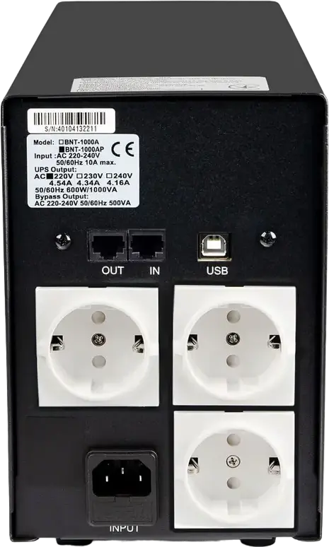 Powercom BNT-1200AP Black Knight Pro Line-Interactive UPS 1200VA/720W Tower, 3 x Schuko Outlets, USB Interface, RJ11 Telephone Protection, Black