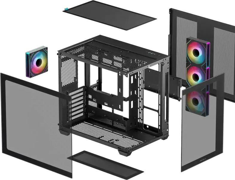 Deepcool CG530 4F ATX Mid Tower Case, Black, Pillarless Fishtank Tempered Glass, 4 ARGB PWM Fans, Support for 360mm Radiator, ATX/M-ATX/ITX