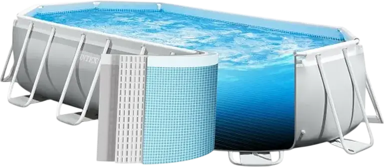 Intex Prism Frame 26796 Oval Above-Ground Pool, 503x274x122 cm, 13365L, PVC with Galvanized Steel Frame, Light Grey, Set of 5 including Filter Pump, Ladder, Cover