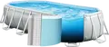 Intex Prism Frame 26796 Oval Above-Ground Pool, 503x274x122 cm, 13365L, PVC with Galvanized Steel Frame, Light Grey, Set of 5 including Filter Pump, Ladder, Cover
