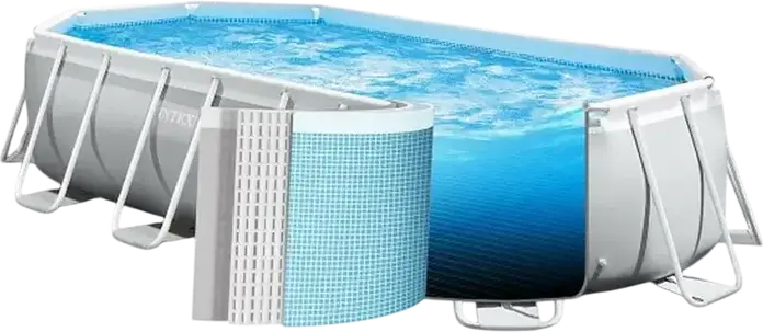 Intex Prism Frame 26796 Oval Above-Ground Pool, 503x274x122 cm, 13365L, PVC with Galvanized Steel Frame, Light Grey, Set of 5 including Filter Pump, Ladder, Cover