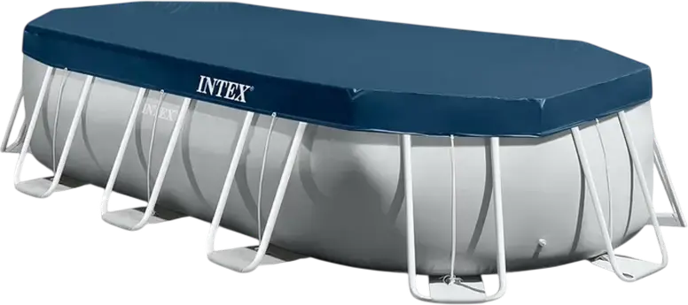 Intex Prism Frame 26796 Oval Above-Ground Pool, 503x274x122 cm, 13365L, PVC with Galvanized Steel Frame, Light Grey, Set of 5 including Filter Pump, Ladder, Cover