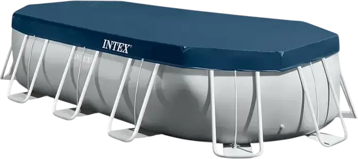 Intex Prism Frame 26796 Oval Above-Ground Pool, 503x274x122 cm, 13365L, PVC with Galvanized Steel Frame, Light Grey, Set of 5 including Filter Pump, Ladder, Cover