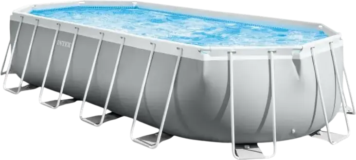 Intex Prism Frame 26796 Oval Above-Ground Pool, 503x274x122 cm, 13365L, PVC with Galvanized Steel Frame, Light Grey, Set of 5 including Filter Pump, Ladder, Cover