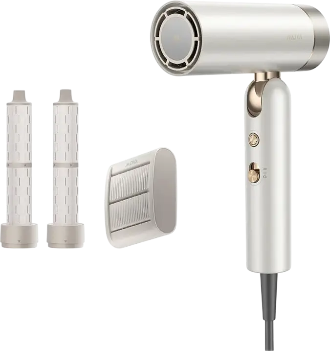 Uscător de păr pliabil Mova Flip 10 1400W, Motor viteză mare 110,000 RPM, 300 Milioane Ioni Negativi, 4 Regimuri Temperatură și 2 Moduri Flux Aer, Alb
