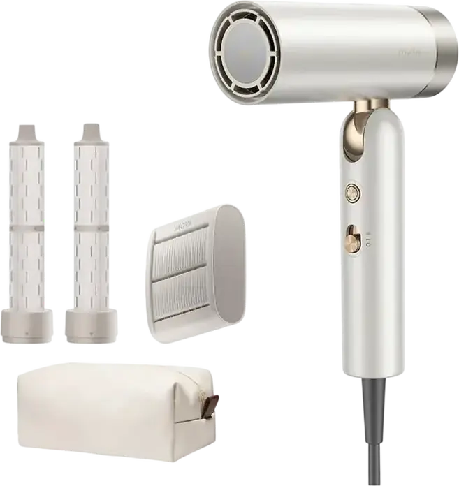 Uscător de păr pliabil Mova Flip 10 1400W, Motor viteză mare 110,000 RPM, 300 Milioane Ioni Negativi, 4 Regimuri Temperatură și 2 Moduri Flux Aer, Alb