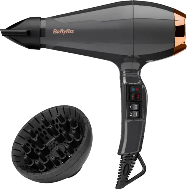 BaByliss 6719DE Air Pro Professional AC Hair Dryer 2200W, Ionic Anti-Frizz Technology, Ceramic Heating, Diffuser and 2 Concentrator Nozzles, Black
