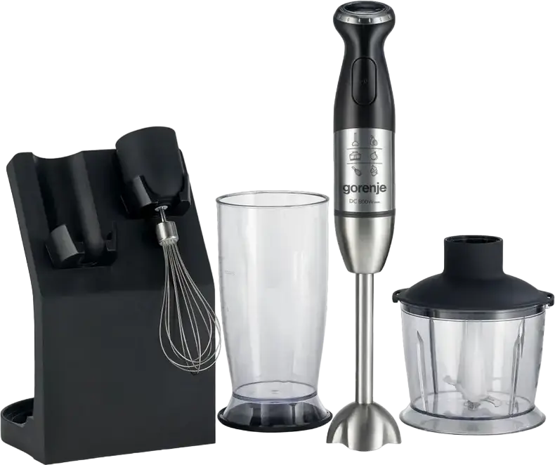 Mixer Vertical Gorenje HBC807QB Life Collection 800W, Picior Metalic, Bol 0.5L, Accesoriu Toator, Tel, Pahar Gradat, Indicator LED, Negru Argintiu