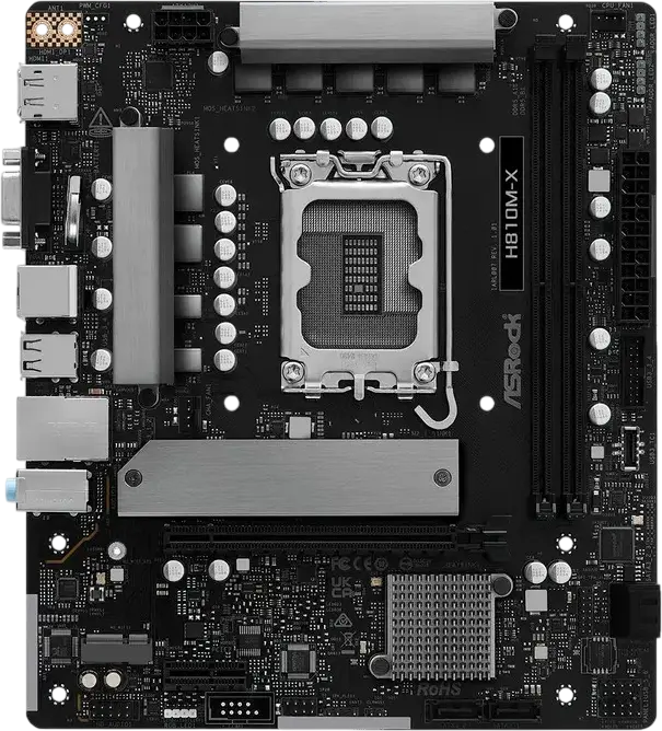 Placa de baza ASRock H810M-X Micro-ATX LGA1851 Intel H810 DDR5 6400MHz 128GB Dual Channel PCIe 4.0 Hyper M.2 2.5GbE HDMI 2.1 DP 1.4 VGA Polychrome RGB