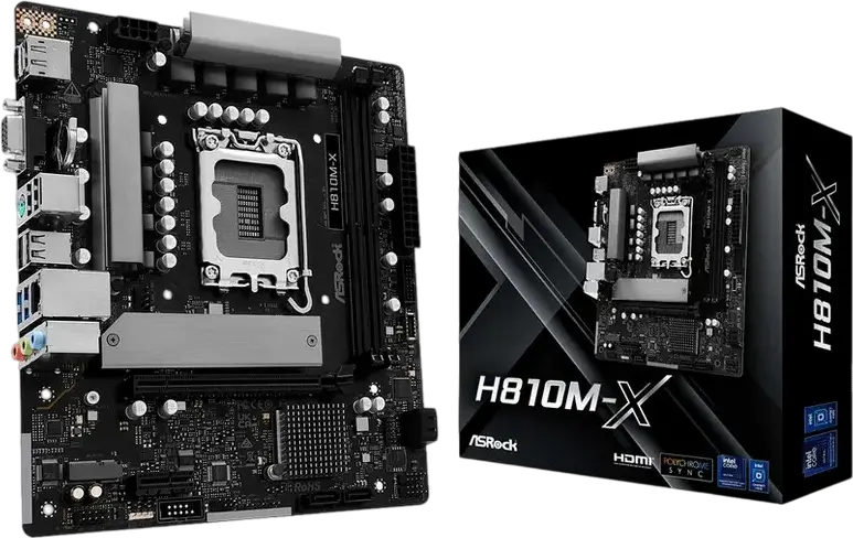 Placa de baza ASRock H810M-X Micro-ATX LGA1851 Intel H810 DDR5 6400MHz 128GB Dual Channel PCIe 4.0 Hyper M.2 2.5GbE HDMI 2.1 DP 1.4 VGA Polychrome RGB