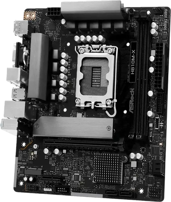 Placa de baza ASRock H810M-X Micro-ATX LGA1851 Intel H810 DDR5 6400MHz 128GB Dual Channel PCIe 4.0 Hyper M.2 2.5GbE HDMI 2.1 DP 1.4 VGA Polychrome RGB