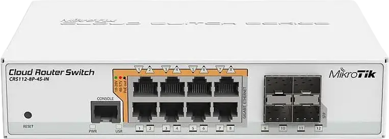 Comutator Router MikroTik CRS112-8P-4S-IN, Alb